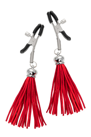 Зажимы на соски «прищепки» с кисточками из замши  Pecado BDSM ,Красные