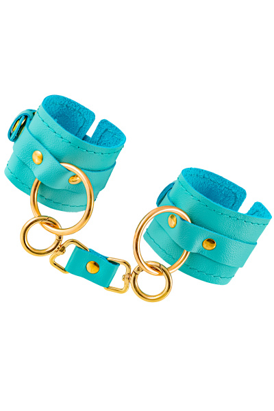 Наручники Pecado BDSM, прямоугольные, однослойные, натуральная кожа, голубой