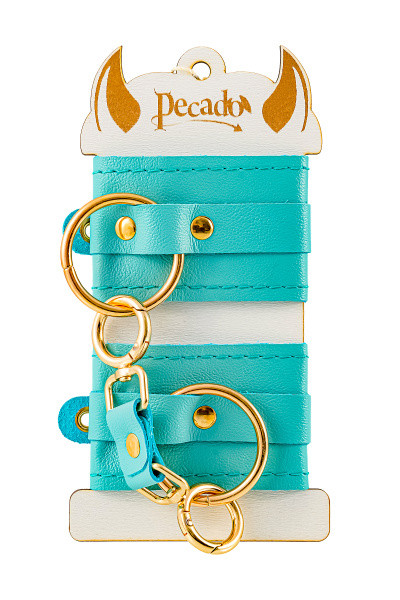 Наручники Pecado BDSM, прямоугольные, однослойные, натуральная кожа, голубой