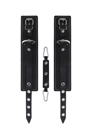 Оковы двухслойные с белой строчкой Pecado BDSM, натуральная кожа, черные