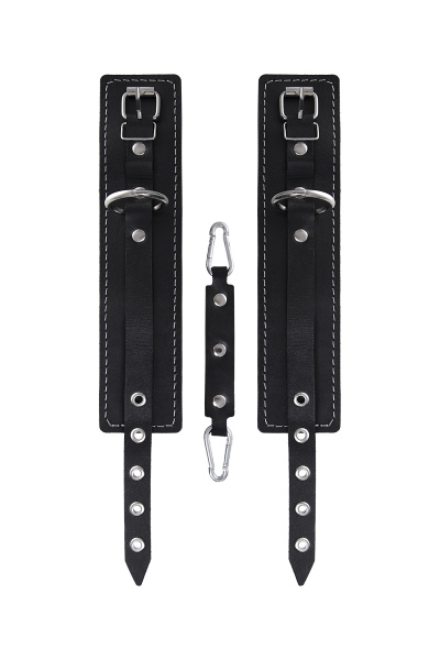 Оковы двухслойные с белой строчкой Pecado BDSM, натуральная кожа, черные