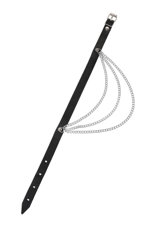 Чокер с цепочками, модель 1 Pecado BDSM, натуральная кожа, черный